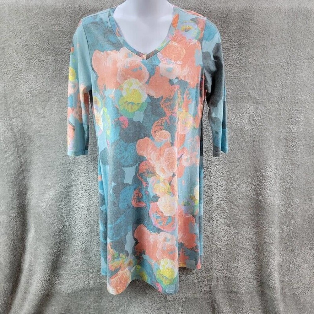 Soft Surroundings Floral Midi Dress - Pastels peach and blues